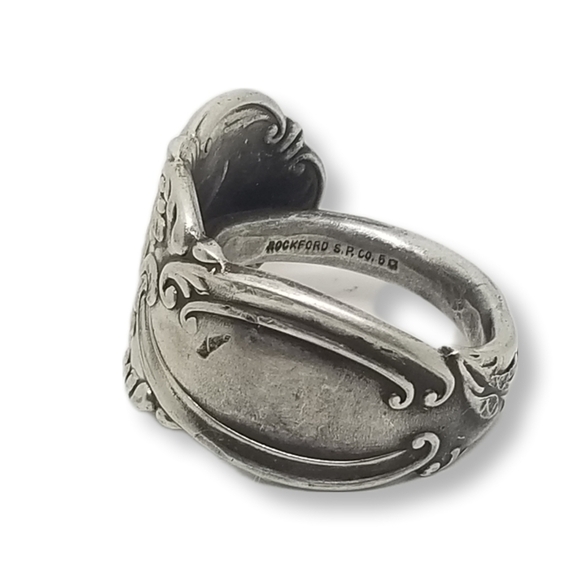 SILVERPLATED ANTIQUE ROCKFORD SILVER COMPANY ART NOUVEAU SPOON RING SIZE 13 - Picture 6 of 7